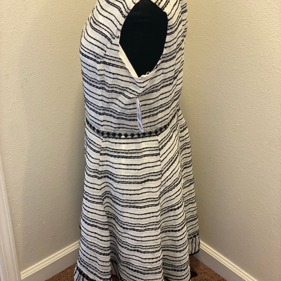 Taylor Textured-Stripe Fit Flare Dress Black Ivory White Sleeveless 16 NEW $128 - Picture 4 of 8